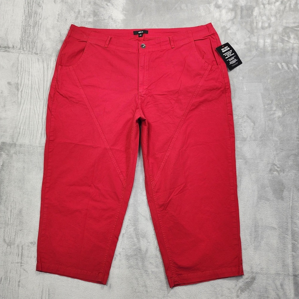 NEW Ellos Pants Womens 22 Red High Rise Capri Crop Straight Leg Stretch Casual‎